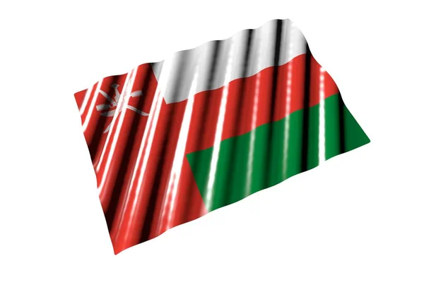 Prachtige glanzende vlag van Oman met grote plooien liggen geïsoleerd op wit, perspectief bekijken - elke gelegenheid vlag 3d illustratie — Stockfoto