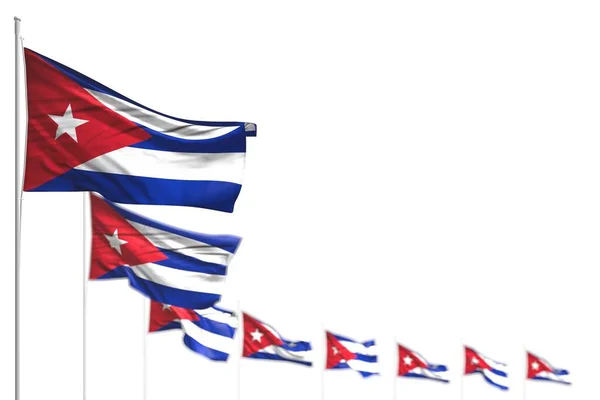Bonitas banderas aisladas de Cuba colocadas en diagonal, foto con bokeh y espacio para su texto - cualquier ocasión bandera 3d ilustración — Foto de Stock