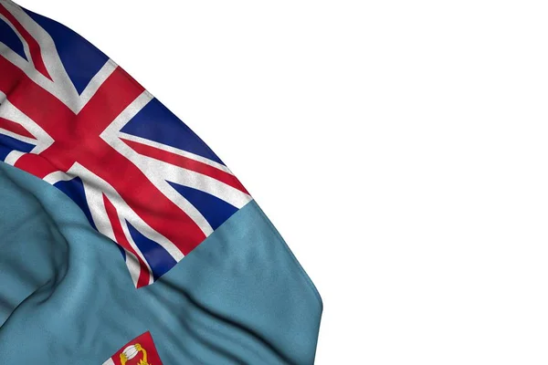 可爱的斐济国旗，有很大的折叠在左下角，与白色隔离- -任何场合的国旗3D插图 — 图库照片