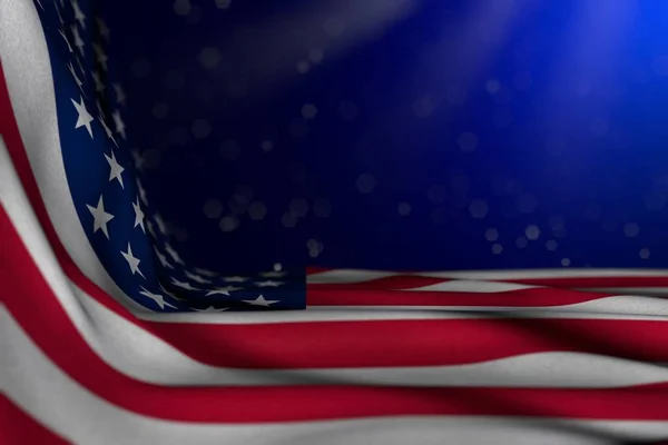 Szép sötét kép zászló fekszik a sarokban kék háttér puha fókusz és üres hely a szöveg - bármilyen ünnep zászló 3d illusztráció — Stock Fotó