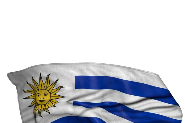 Beau drapeau de l'Uruguay avec de grands plis couchés dans le fond isolé sur blanc - tout drapeau de célébration illustration 3D — Photo