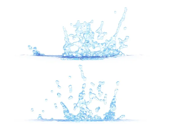 Ilustrasi 3D dari 2 sisi tampilan percikan air yang bagus mockup terisolasi pada warna putih, untuk tujuan desain — Stok Foto