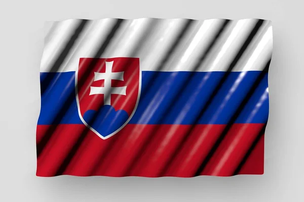 Nádherná zářivá vlajka Slovenska s velkými záhyby ležícími izolovaně na šedé - jakákoliv rekreační vlajka 3d ilustrace — Stock fotografie