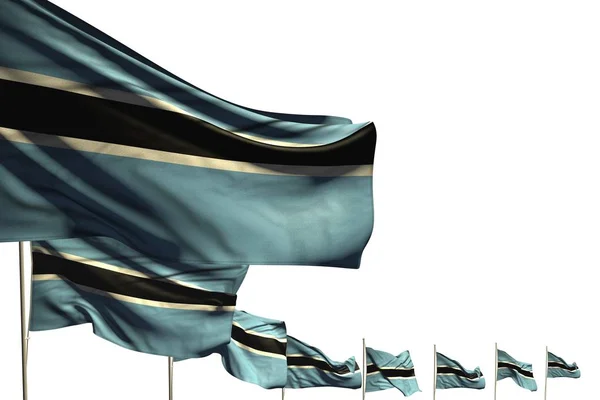 Pěkný mnoho Botswana vlajky umístěny úhlopříčka izolované na bílém s místem pro váš text - jakékoliv sváteční vlajky 3d ilustrace — Stock fotografie
