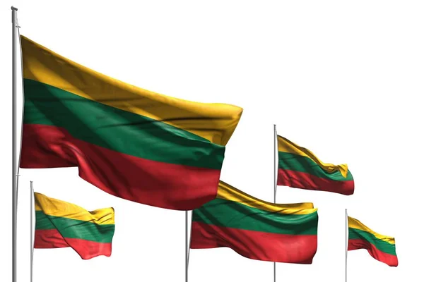 Красивые пять флагов Литуании размахивают на белом - любой праздничный флаг 3d иллюстрация — стоковое фото