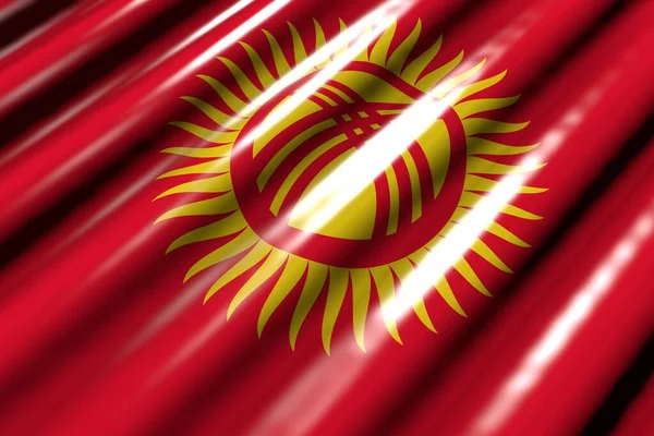 Beautiful glossy - looking like plastic flag of Kyrgyzstan with large folds lie diagonal - any celebration flag 3d illustration — Stock Photo, Image