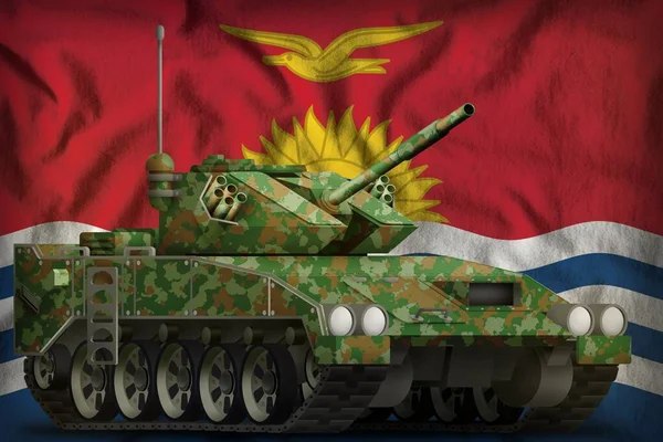 キリバス国旗を背景に夏の迷彩が施された軽戦車apc 。3Dイラスト — ストック写真