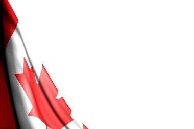 Kanada bayrağının güzel izole edilmiş bir tasviri köşede asılıdır - metniniz için yer olan beyazın bir maketi - herhangi bir bayrak 3d illüstrasyonu