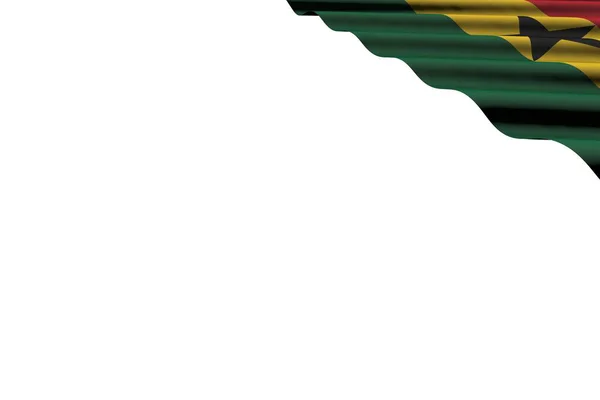 Mooie glanzende vlag van Ghana met grote plooien liggen in rechter bovenhoek geïsoleerd op wit - elke gelegenheid vlag 3d illustratie — Stockfoto