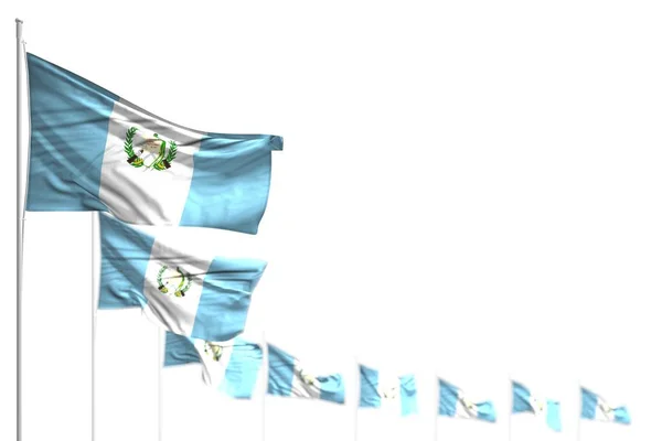 Ωραία Γουατεμάλα μεμονωμένες σημαίες τοποθετούνται διαγώνια, εικονογράφηση με επιλεκτική εστίαση και θέση για το κείμενό σας - κάθε εορταστική σημαία 3d εικονογράφηση — Φωτογραφία Αρχείου