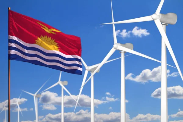 Kiribati energia alternativa, energia eólica conceito industrial com moinhos de vento e bandeira ilustração industrial - energias alternativas renováveis, ilustração 3D — Fotografia de Stock