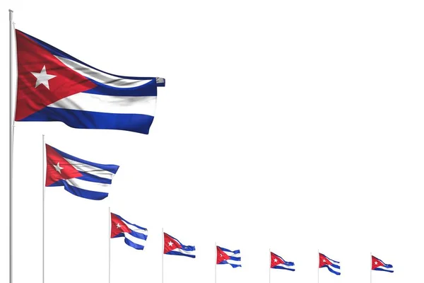 Hermosa muchas banderas de Cuba colocadas diagonal aislado en blanco con lugar para su contenido - cualquier fiesta bandera 3d ilustración —  Fotos de Stock