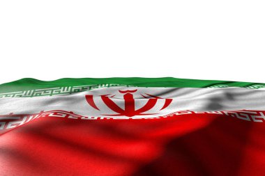 İran bayrağının güzel bir tasviri. Perspektif görüşü beyaz üzerine izole edilmiş. İçeriğiniz için yer var mı?