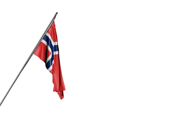 Симпатичный флаг Норвегии висит на диагональном столбе, изолированном на белом - любой флаг празднования 3d иллюстрации — стоковое фото