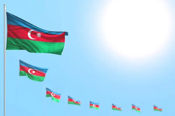 Nice many Azerbaijan flags placed diagonal with selective focus and empty place for your content - any occasion flag 3d illustration — Stock Photo, Image