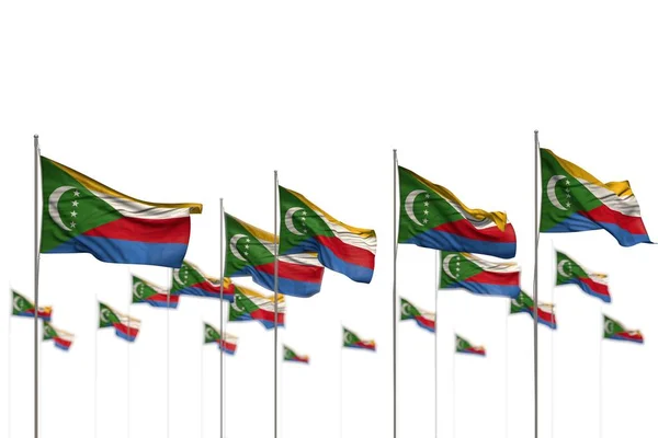 Schöne comoros isolierte Flaggen in Reihe mit weichem Fokus und Platz für Ihren Text platziert - jedes Fest Flagge 3D-Illustration — Stockfoto