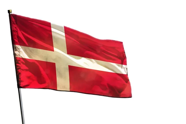 Fluttering bandeira da Dinamarca sobre fundo branco claro isolado . — Fotografia de Stock