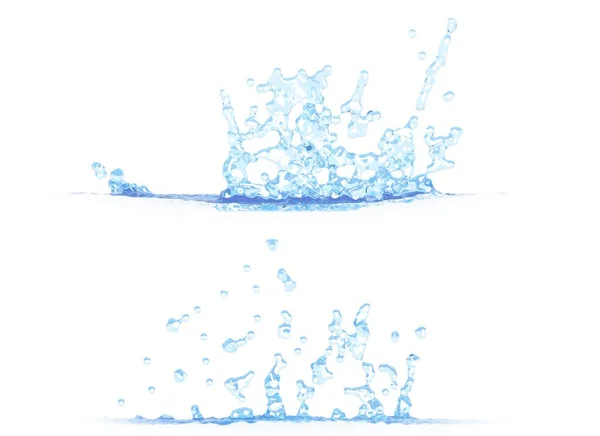 3D illustration of two side views of cool water splash - mockup isolated on white, for any purpose — Stock Photo, Image