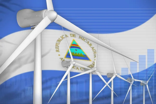 Nicaragua szélenergia hatalom digitális grafikon koncepció - modern természeti energia ipari illusztráció. 3d illusztráció — Stock Fotó