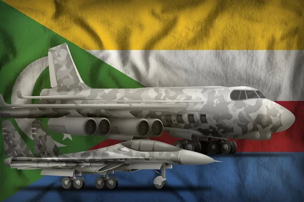 Koncept komorských vzdušných sil na pozadí státní vlajky. 3D ilustrace — Stock fotografie