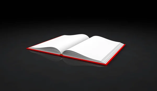Roztomilý velmi vysoký detail červená kniha plně otevřená, symbol dne poznání izolované na černém pozadí - 3D ilustrace objektu — Stock fotografie