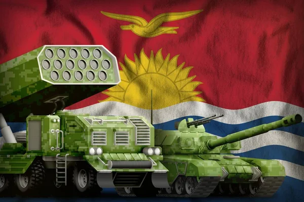 Kiribati heavy military armored vehicles concept on the national flag background. 3d Illustration — Stock Photo, Image