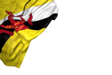 Güzel Brunei Darussalam bayrağı. Sol üst köşesinde düz kıvrımlar var. Beyaz üzerine izole edilmiş.