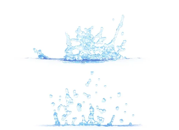 3D illustration of 2 side views of pretty water splash - mockup isolated on white, creative illustration — Stock Photo, Image