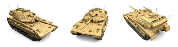 Camuflagem para tanque moderno do deserto com design fictício isolado em fundo branco, conceito de patriotismo - altamente detalhada ilustração militar 3D — Fotografia de Stock