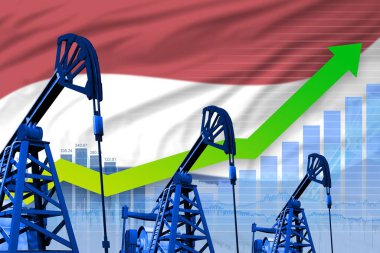 Hollanda bayrağının arka planında büyüyen grafik - Hollanda petrol endüstrisinin veya pazar konseptinin endüstriyel illüstrasyonu. 3d Görüntü
