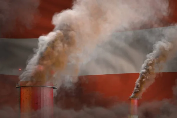 Avusturya bayrağında yoğun bitki dumanı - küresel ısınma kavramı, logonun arka planı - endüstriyel 3d illüstrasyon — Stok fotoğraf