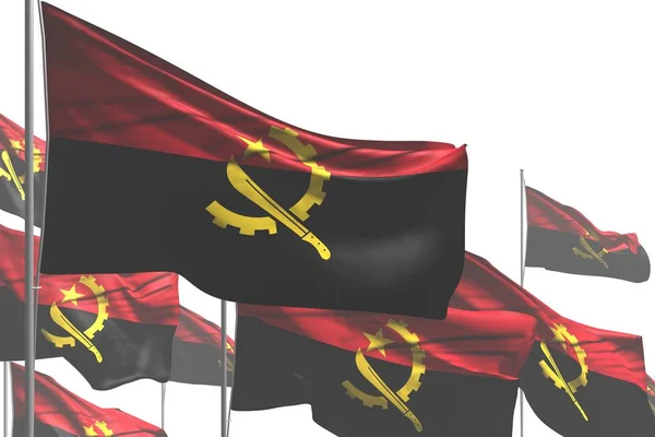 Maravillosas muchas banderas de Angola ondean aisladas en blanco - cualquier celebración bandera 3d ilustración — Foto de Stock