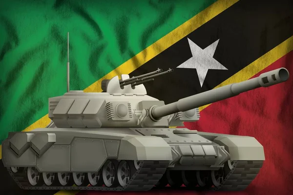 Tanque pesado no fundo da bandeira nacional de São Cristóvão e Nevis. Ilustração 3d — Fotografia de Stock