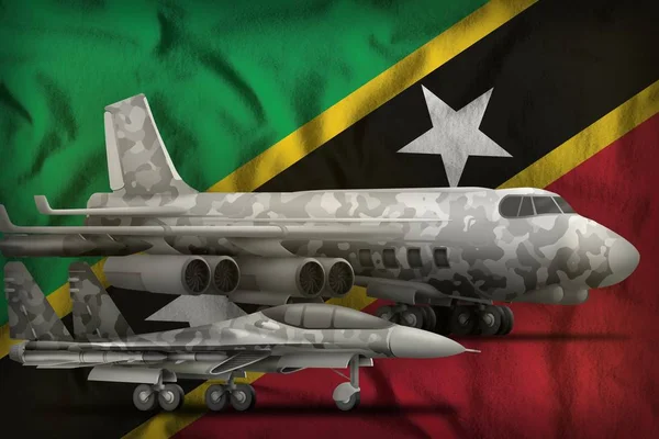 Conceito das forças aéreas de São Cristóvão e Nevis no fundo da bandeira do Estado. Ilustração 3d — Fotografia de Stock