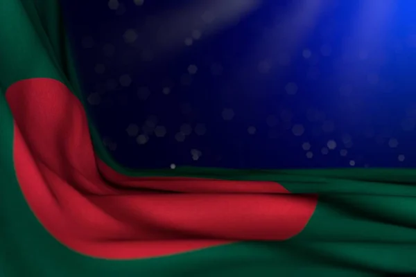 Wunderbare dunkle Foto von bangladesh Flagge liegen diagonal auf blauem Hintergrund mit selektivem Fokus und freien Platz für Inhalte - jedes Fest Flagge 3D-Illustration — Stockfoto