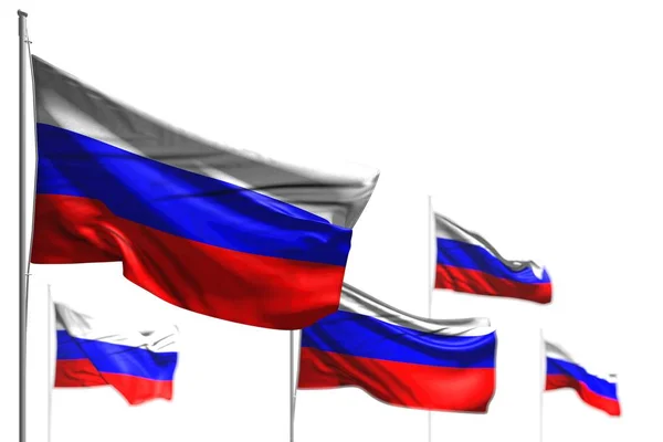 Gyönyörű öt zászlók Oroszország hullám elszigetelt fehér - illusztráció puha fókusz - bármilyen ünneplés zászló 3d illusztráció — Stock Fotó
