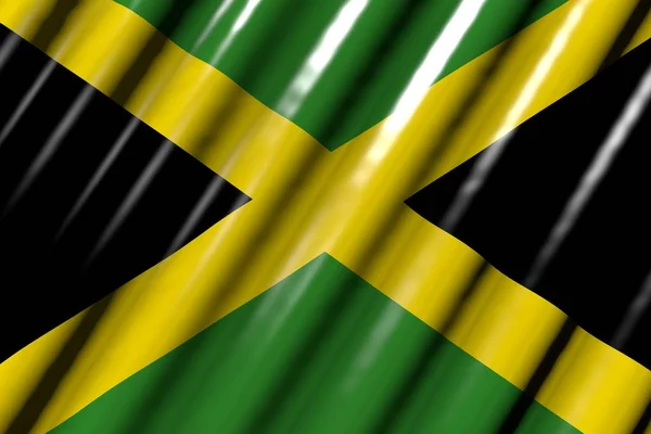 Beautiful shiny - looking like plastic flag of Jamaica with big folds - any holiday flag 3d illustration — Stock Photo, Image