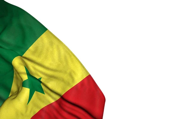 Beau drapeau du Sénégal avec de grands plis couchés dans le coin inférieur gauche isolé sur blanc - tout drapeau de vacances illustration 3d — Photo