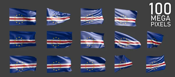 Una gran cantidad de diferentes renderizados realistas de la bandera de Cabo Verde aislados sobre fondo gris - Ilustración 3D del objeto —  Fotos de Stock