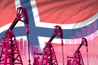 Petrol kuyularının endüstriyel çizimi - Norveç petrol endüstrisi kavramı bayrak arka planında. 3d Görüntü
