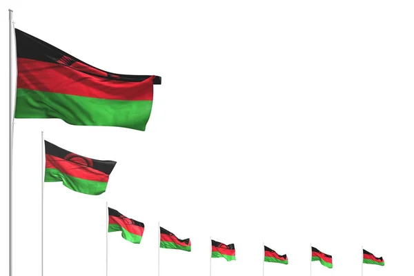 可爱的许多马拉维国旗放置对角线隔离在白色与您的文字的空间-任何场合的国旗3D插图 — 图库照片