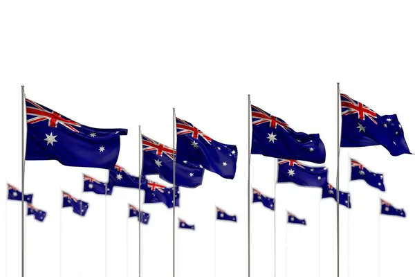 Bonitas banderas aisladas de Australia colocadas en fila con enfoque suave y lugar para el contenido - cualquier celebración bandera 3d ilustración —  Fotos de Stock