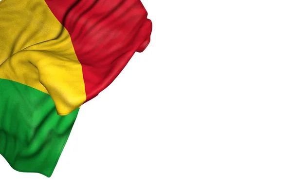 Joli drapeau du Mali avec de grands plis couchés dans le coin supérieur gauche isolé sur blanc - toute occasion drapeau illustration 3d — Photo