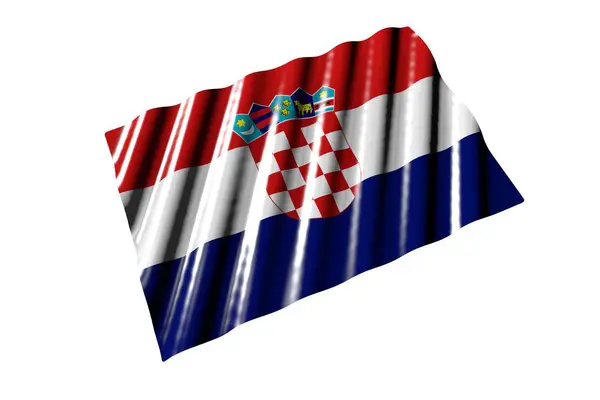 Όμορφη γυαλιστερή σημαία της Κροατίας με μεγάλες πτυχές που βρίσκονται απομονωμένες σε λευκό, προοπτική άποψη - κάθε ευκαιρία σημαία 3d εικονογράφηση — Φωτογραφία Αρχείου