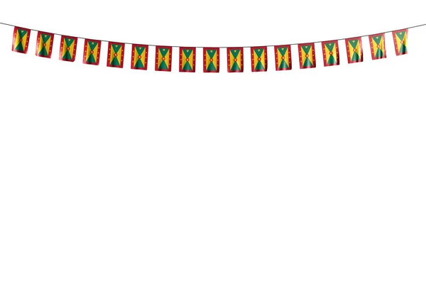 Cute many Grenada flags or banners hangs on string isolated on white - any holiday flag 3d illustration — Stock Photo, Image