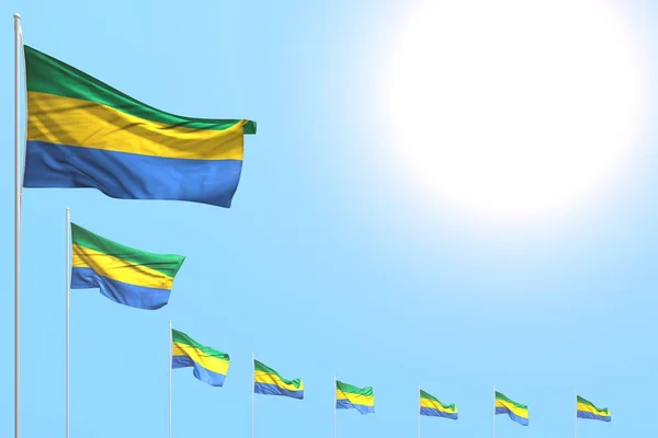 Χαριτωμένο πολλές σημαίες Γκαμπόν τοποθετείται διαγώνια σε μπλε ουρανό με θέση για το περιεχόμενό σας - κάθε σημαία γιορτή 3d εικονογράφηση — Φωτογραφία Αρχείου