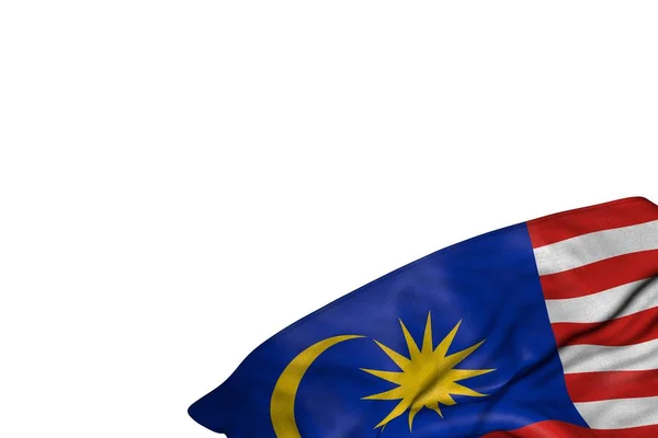 Nice Malaysia flag with big folds lie in bottom right corner isolated on white - any holiday flag 3d illustration — Stock Photo, Image