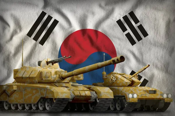 República de Corea (Corea del Sur) concepto de fuerzas de tanque en el fondo de la bandera nacional. Ilustración 3d —  Fotos de Stock