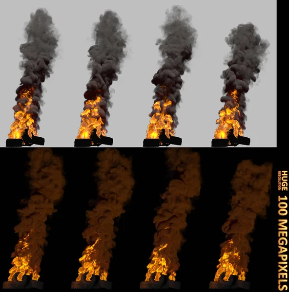 Çok yüksek çözünürlüklü yanan kazık ya da araba lastikleri barikatı izole edilmiş, isyan konsepti - nesnenin 3 boyutlu gösterimi — Stok fotoğraf