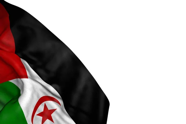 Hermosa bandera del Sáhara Occidental con grandes pliegues que se encuentran en la esquina inferior izquierda aislado en blanco - cualquier fiesta bandera 3d ilustración — Foto de Stock